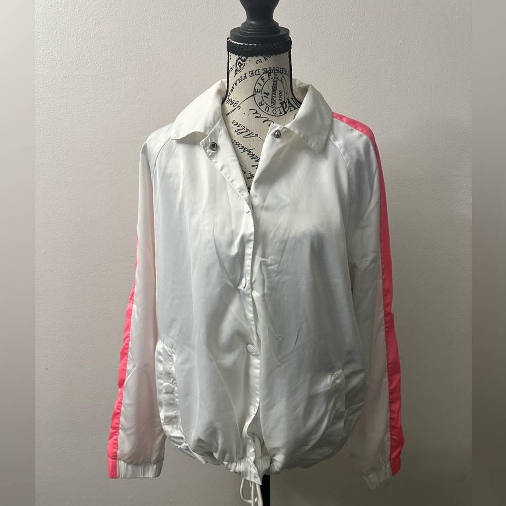 Forever 21 Silky White and Pink Wind Breaker Jacket